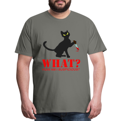 Halloween Cat Shirt, Cat What Funny Black Cat Shirt, Murderous Cat With Knife T-Shirt, Knife Murderous Cat Tee Shirt, Funny Cat Lover Shirt, Men's Premium T-Shirt - asphalt gray