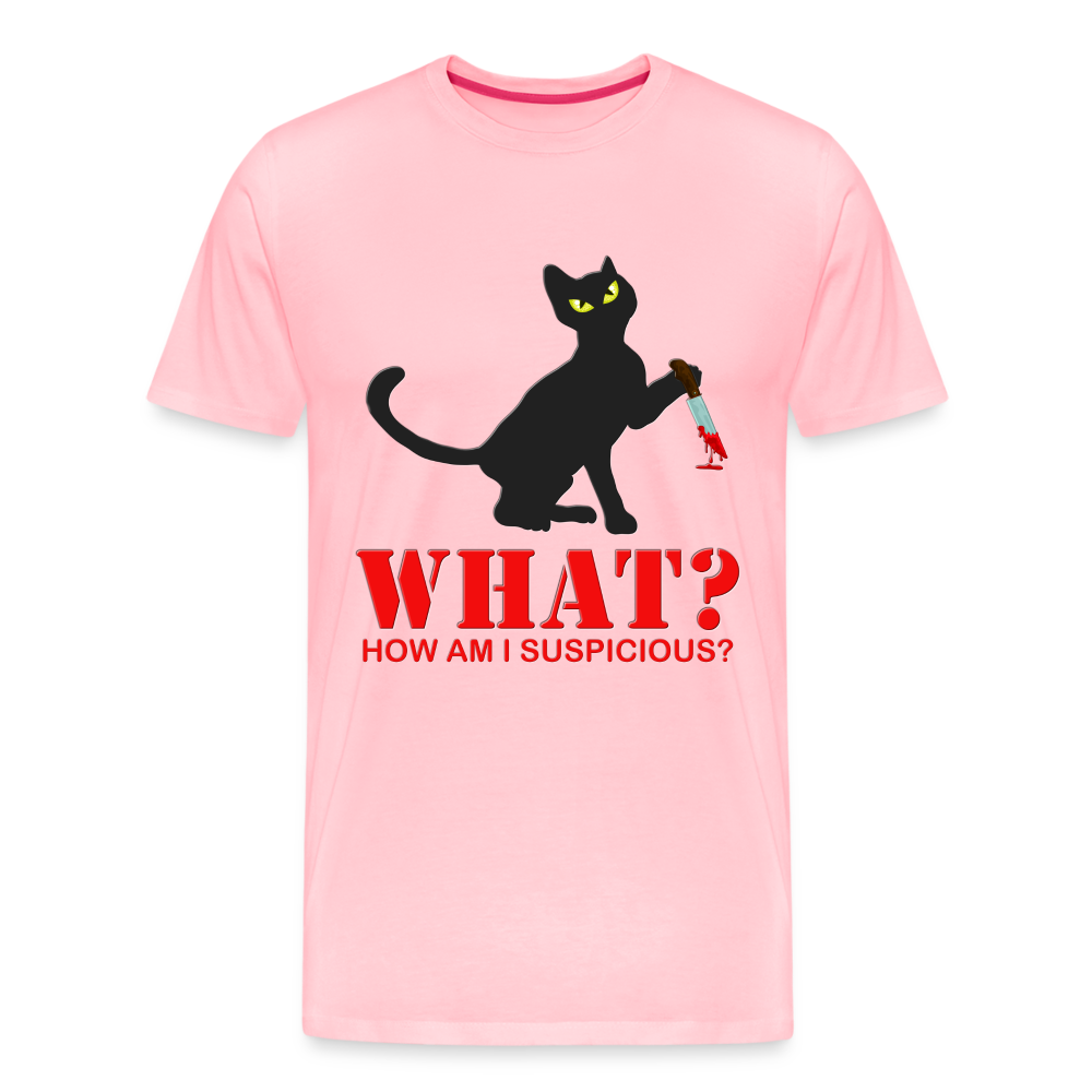 Halloween Cat Shirt, Cat What Funny Black Cat Shirt, Murderous Cat With Knife T-Shirt, Knife Murderous Cat Tee Shirt, Funny Cat Lover Shirt, Men's Premium T-Shirt - pink