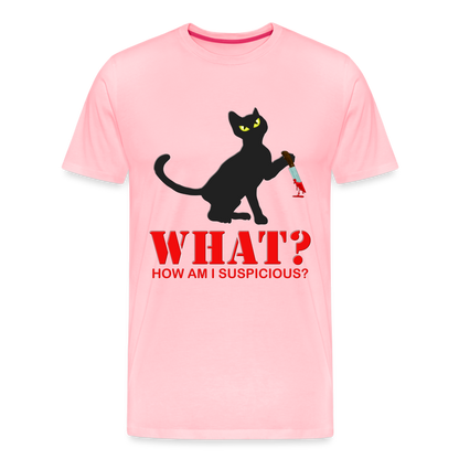 Halloween Cat Shirt, Cat What Funny Black Cat Shirt, Murderous Cat With Knife T-Shirt, Knife Murderous Cat Tee Shirt, Funny Cat Lover Shirt, Men's Premium T-Shirt - pink
