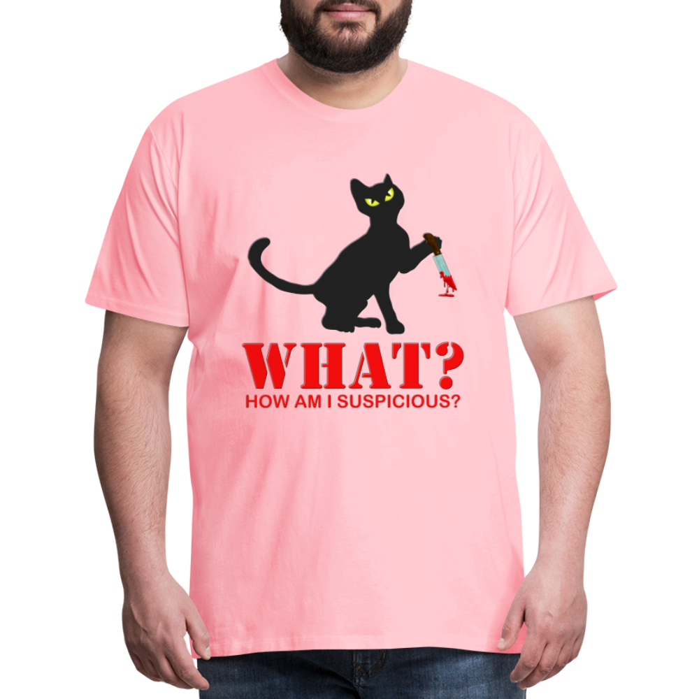Halloween Cat Shirt, Cat What Funny Black Cat Shirt, Murderous Cat With Knife T-Shirt, Knife Murderous Cat Tee Shirt, Funny Cat Lover Shirt, Men's Premium T-Shirt - pink