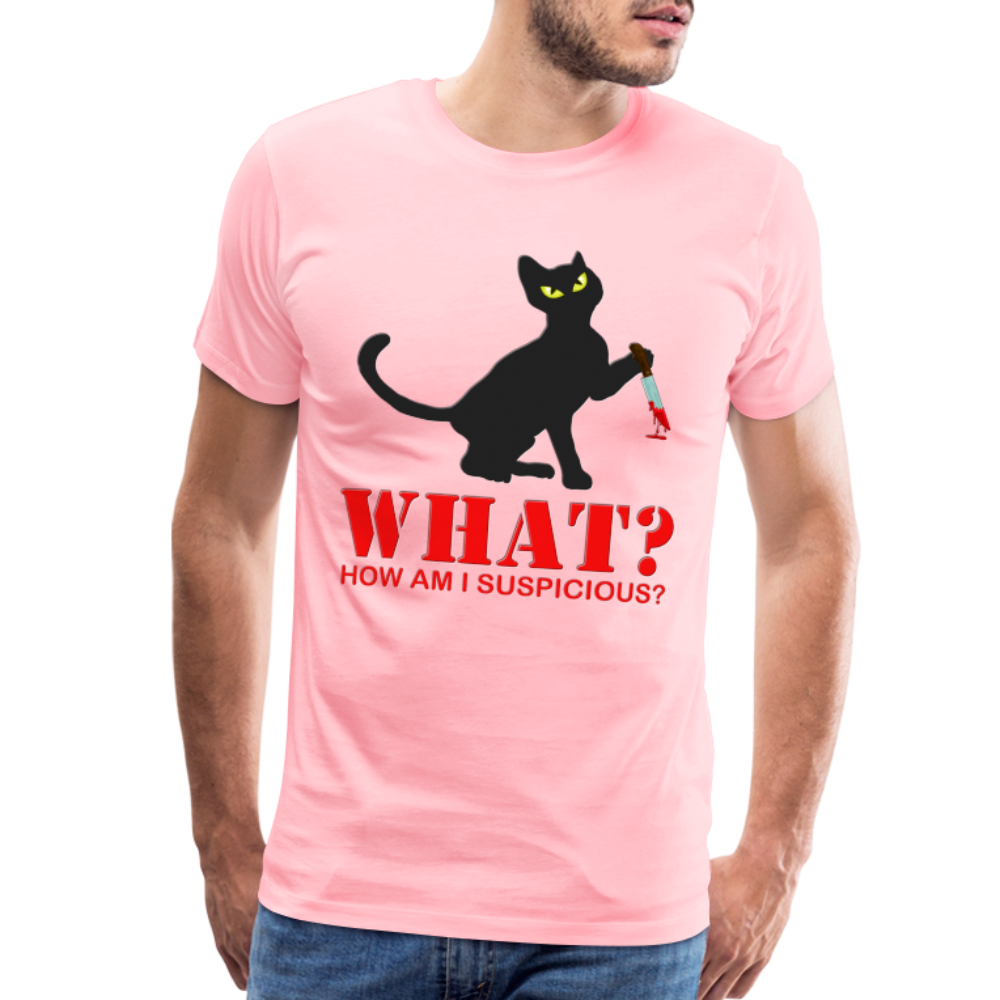 Halloween Cat Shirt, Cat What Funny Black Cat Shirt, Murderous Cat With Knife T-Shirt, Knife Murderous Cat Tee Shirt, Funny Cat Lover Shirt, Men's Premium T-Shirt - pink