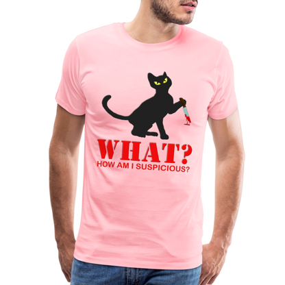 Halloween Cat Shirt, Cat What Funny Black Cat Shirt, Murderous Cat With Knife T-Shirt, Knife Murderous Cat Tee Shirt, Funny Cat Lover Shirt, Men's Premium T-Shirt - pink