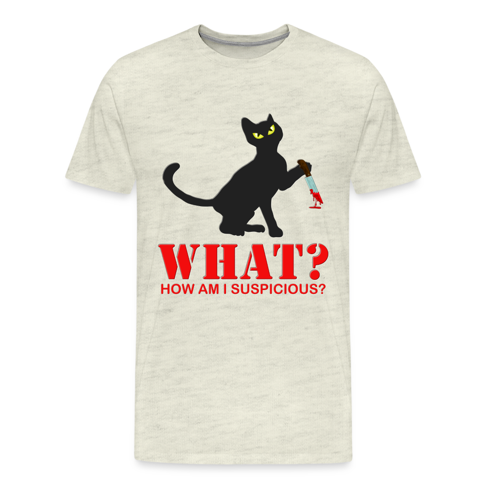 Halloween Cat Shirt, Cat What Funny Black Cat Shirt, Murderous Cat With Knife T-Shirt, Knife Murderous Cat Tee Shirt, Funny Cat Lover Shirt, Men's Premium T-Shirt - heather oatmeal