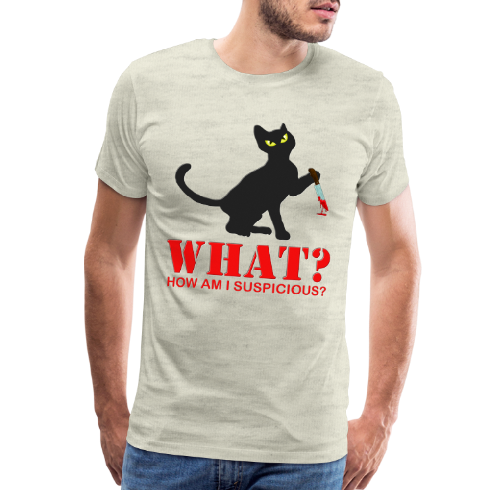 Halloween Cat Shirt, Cat What Funny Black Cat Shirt, Murderous Cat With Knife T-Shirt, Knife Murderous Cat Tee Shirt, Funny Cat Lover Shirt, Men's Premium T-Shirt - heather oatmeal