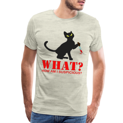 Halloween Cat Shirt, Cat What Funny Black Cat Shirt, Murderous Cat With Knife T-Shirt, Knife Murderous Cat Tee Shirt, Funny Cat Lover Shirt, Men's Premium T-Shirt - heather oatmeal