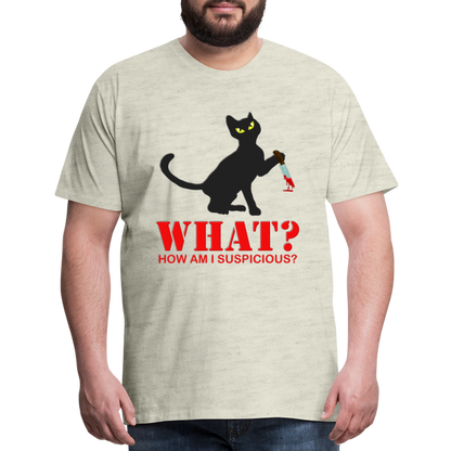 Halloween Cat Shirt, Cat What Funny Black Cat Shirt, Murderous Cat With Knife T-Shirt, Knife Murderous Cat Tee Shirt, Funny Cat Lover Shirt, Men's Premium T-Shirt - heather oatmeal
