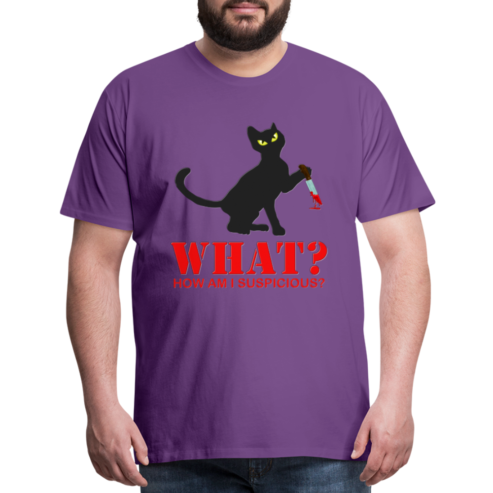 Halloween Cat Shirt, Cat What Funny Black Cat Shirt, Murderous Cat With Knife T-Shirt, Knife Murderous Cat Tee Shirt, Funny Cat Lover Shirt, Men's Premium T-Shirt - purple