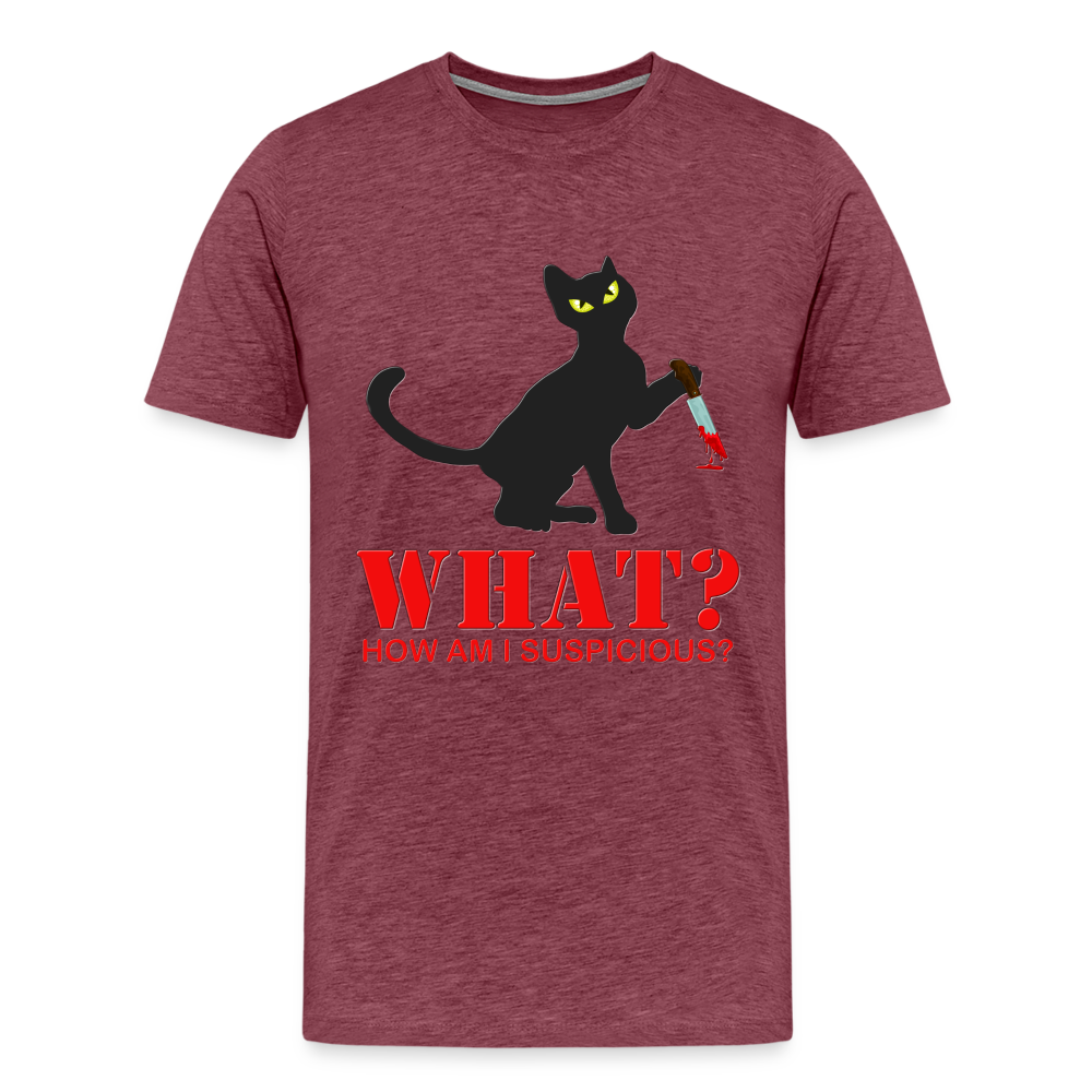 Halloween Cat Shirt, Cat What Funny Black Cat Shirt, Murderous Cat With Knife T-Shirt, Knife Murderous Cat Tee Shirt, Funny Cat Lover Shirt, Men's Premium T-Shirt - heather burgundy