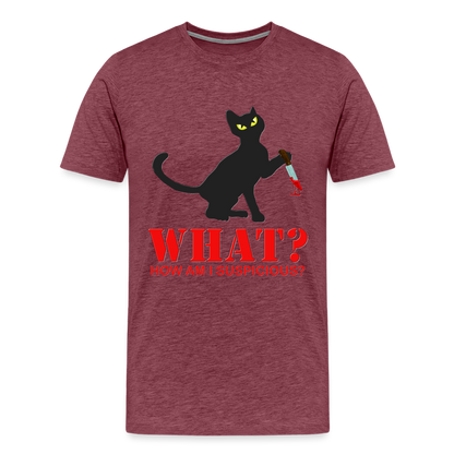 Halloween Cat Shirt, Cat What Funny Black Cat Shirt, Murderous Cat With Knife T-Shirt, Knife Murderous Cat Tee Shirt, Funny Cat Lover Shirt, Men's Premium T-Shirt - heather burgundy