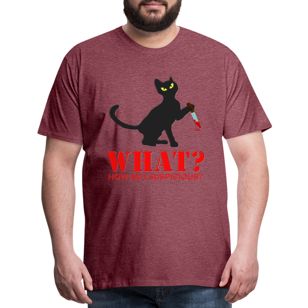 Halloween Cat Shirt, Cat What Funny Black Cat Shirt, Murderous Cat With Knife T-Shirt, Knife Murderous Cat Tee Shirt, Funny Cat Lover Shirt, Men's Premium T-Shirt - heather burgundy
