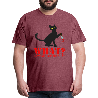 Halloween Cat Shirt, Cat What Funny Black Cat Shirt, Murderous Cat With Knife T-Shirt, Knife Murderous Cat Tee Shirt, Funny Cat Lover Shirt, Men's Premium T-Shirt - heather burgundy