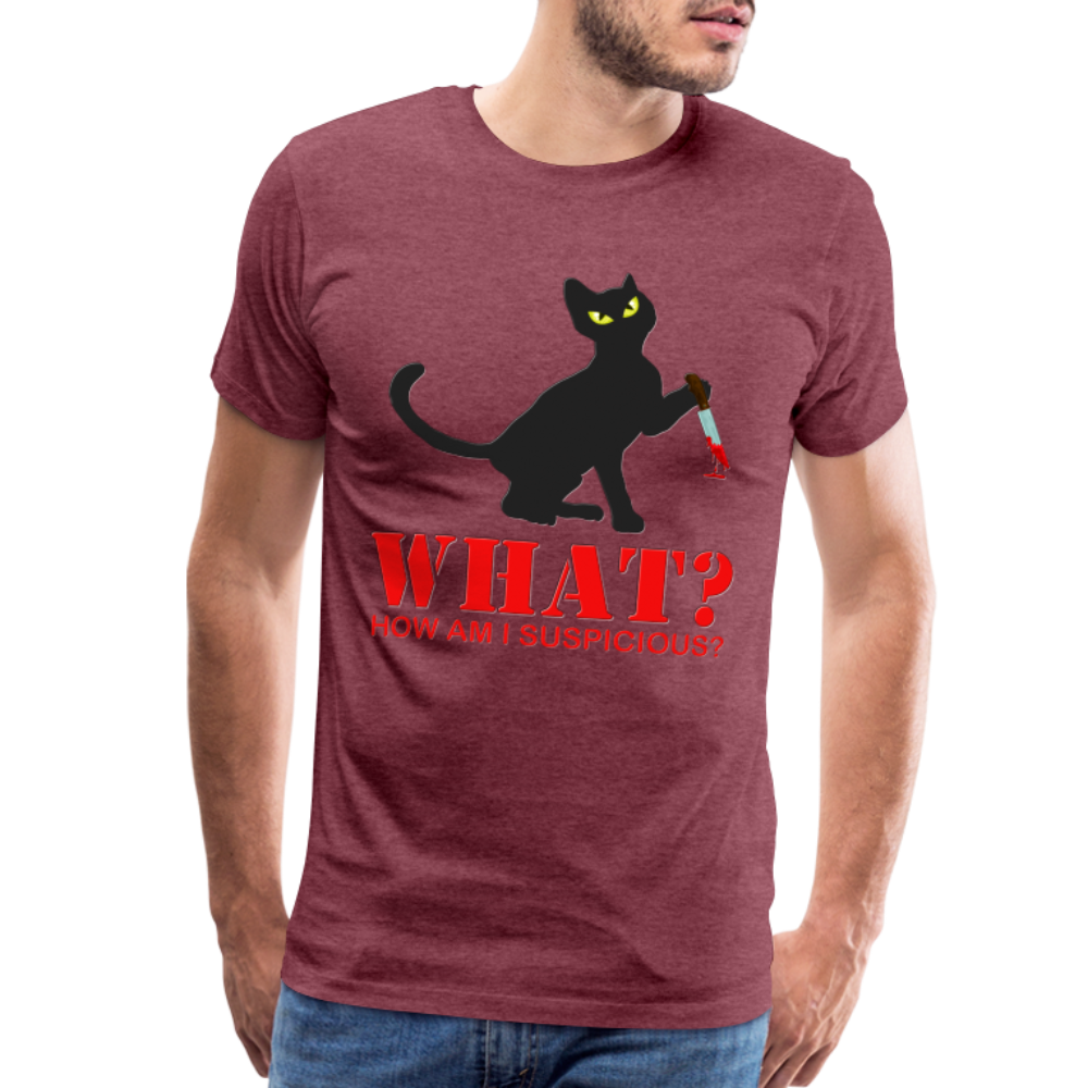 Halloween Cat Shirt, Cat What Funny Black Cat Shirt, Murderous Cat With Knife T-Shirt, Knife Murderous Cat Tee Shirt, Funny Cat Lover Shirt, Men's Premium T-Shirt - heather burgundy