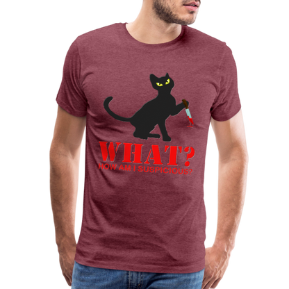 Halloween Cat Shirt, Cat What Funny Black Cat Shirt, Murderous Cat With Knife T-Shirt, Knife Murderous Cat Tee Shirt, Funny Cat Lover Shirt, Men's Premium T-Shirt - heather burgundy