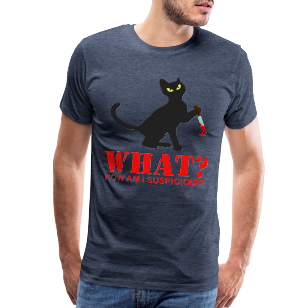 Halloween Cat Shirt, Cat What Funny Black Cat Shirt, Murderous Cat With Knife T-Shirt, Knife Murderous Cat Tee Shirt, Funny Cat Lover Shirt, Men's Premium T-Shirt - heather blue