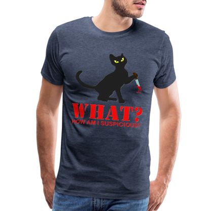 Halloween Cat Shirt, Cat What Funny Black Cat Shirt, Murderous Cat With Knife T-Shirt, Knife Murderous Cat Tee Shirt, Funny Cat Lover Shirt, Men's Premium T-Shirt - heather blue