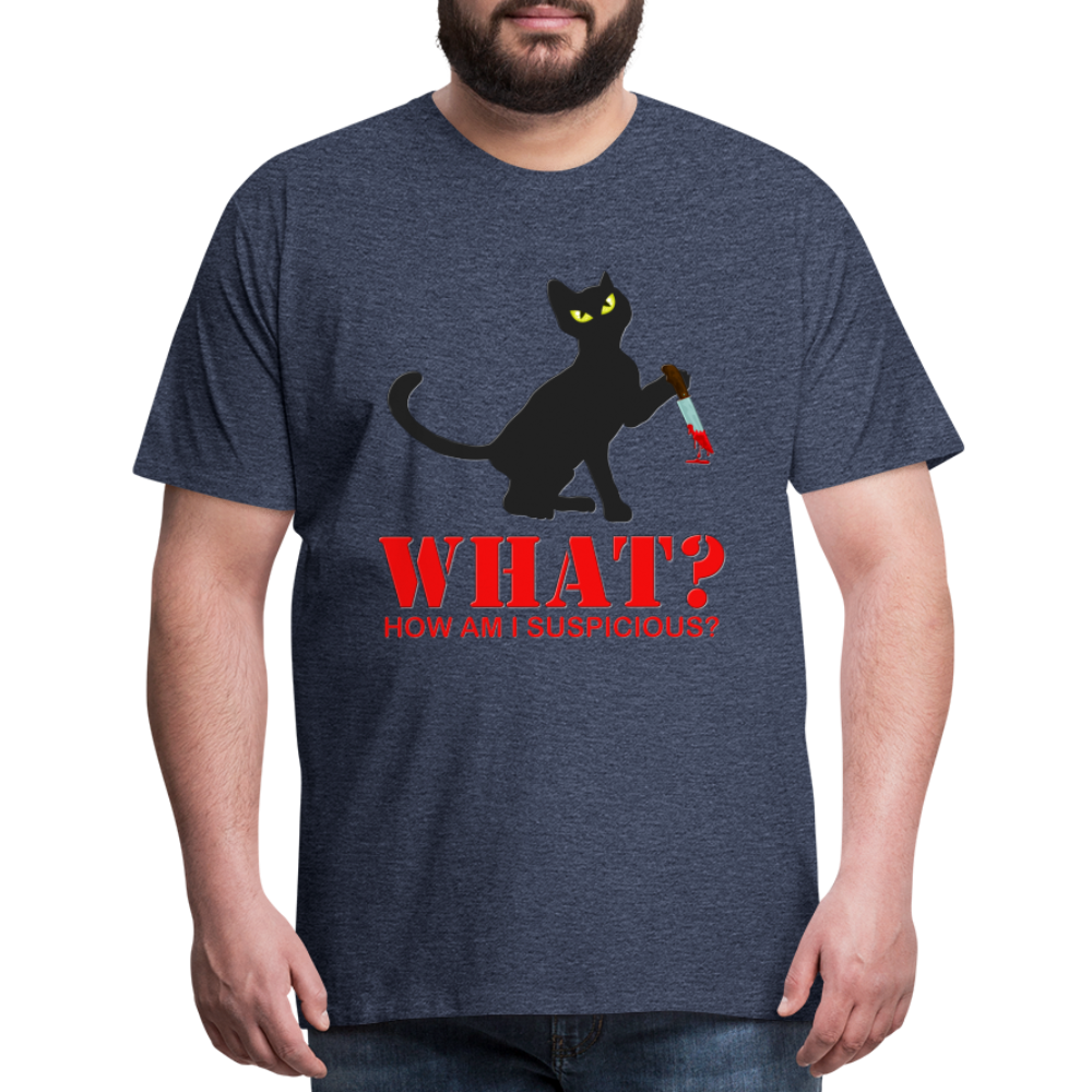 Halloween Cat Shirt, Cat What Funny Black Cat Shirt, Murderous Cat With Knife T-Shirt, Knife Murderous Cat Tee Shirt, Funny Cat Lover Shirt, Men's Premium T-Shirt - heather blue