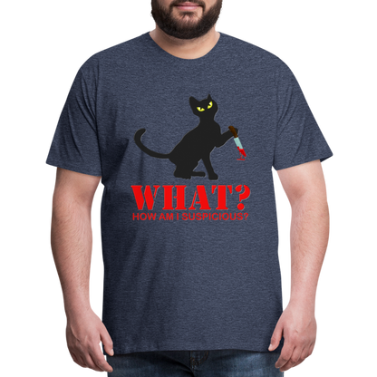 Halloween Cat Shirt, Cat What Funny Black Cat Shirt, Murderous Cat With Knife T-Shirt, Knife Murderous Cat Tee Shirt, Funny Cat Lover Shirt, Men's Premium T-Shirt - heather blue