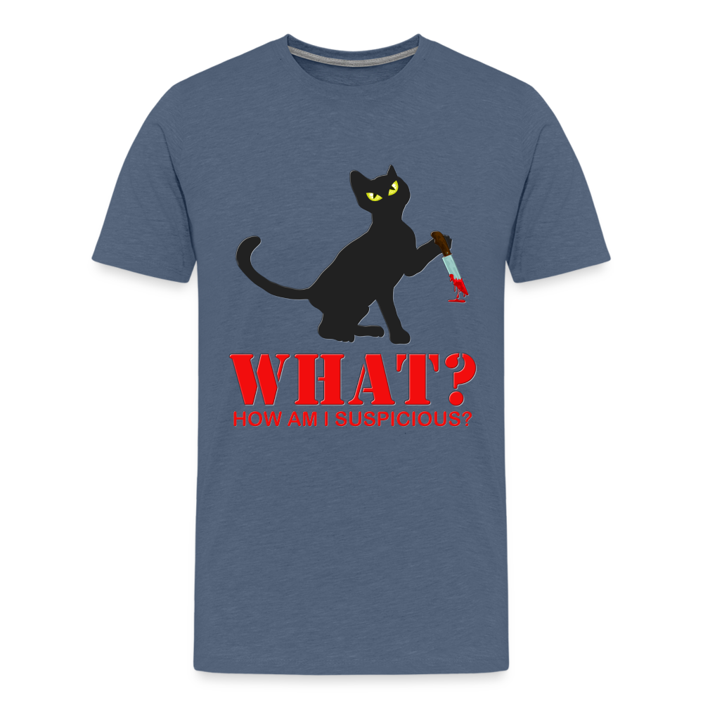 Halloween Cat Shirt, Cat What Funny Black Cat Shirt, Murderous Cat With Knife T-Shirt, Knife Murderous Cat Tee Shirt, Funny Cat Lover Shirt, Men's Premium T-Shirt - heather blue