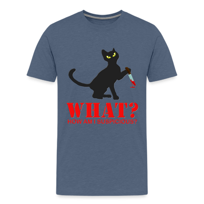 Halloween Cat Shirt, Cat What Funny Black Cat Shirt, Murderous Cat With Knife T-Shirt, Knife Murderous Cat Tee Shirt, Funny Cat Lover Shirt, Men's Premium T-Shirt - heather blue