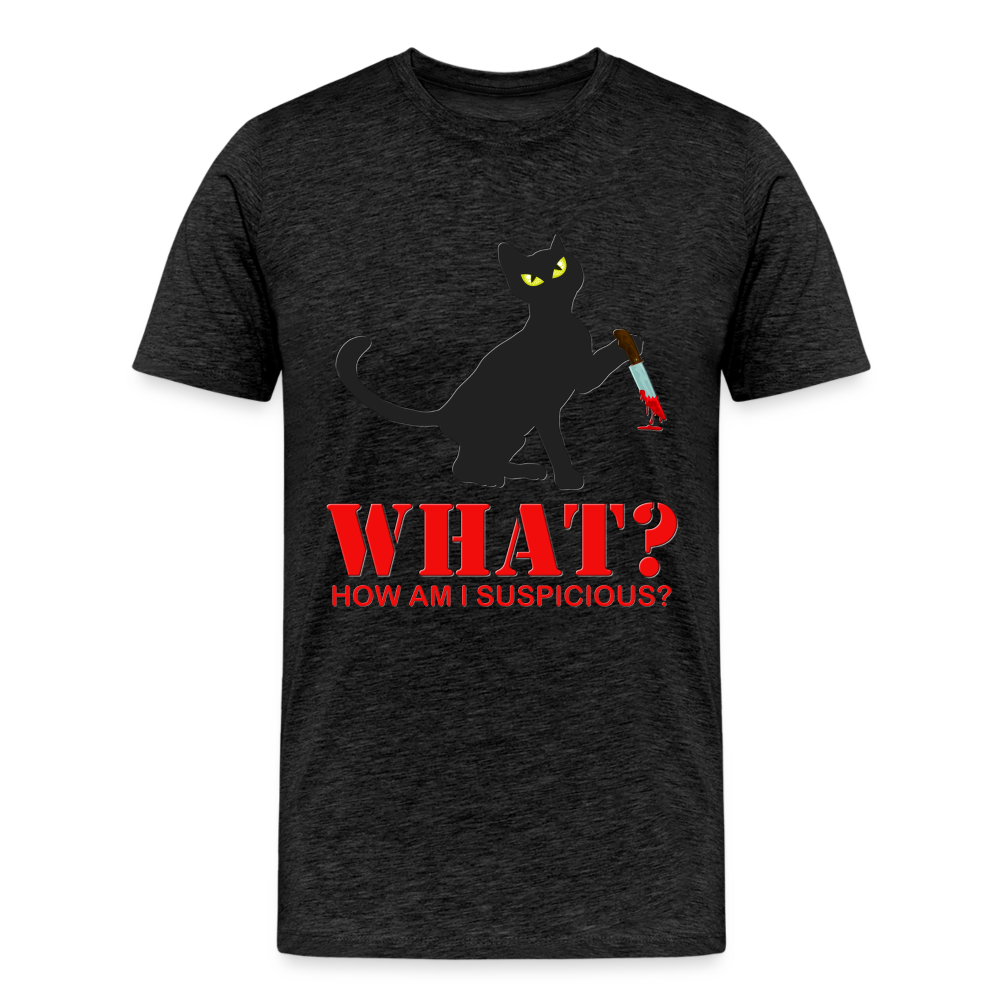 Halloween Cat Shirt, Cat What Funny Black Cat Shirt, Murderous Cat With Knife T-Shirt, Knife Murderous Cat Tee Shirt, Funny Cat Lover Shirt, Men's Premium T-Shirt - charcoal grey