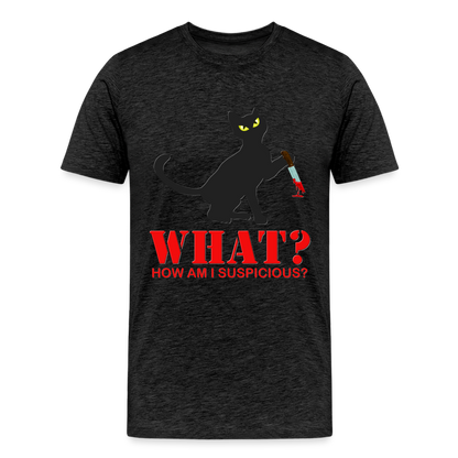 Halloween Cat Shirt, Cat What Funny Black Cat Shirt, Murderous Cat With Knife T-Shirt, Knife Murderous Cat Tee Shirt, Funny Cat Lover Shirt, Men's Premium T-Shirt - charcoal grey