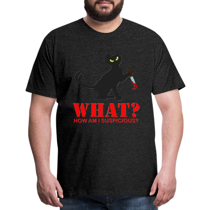 Halloween Cat Shirt, Cat What Funny Black Cat Shirt, Murderous Cat With Knife T-Shirt, Knife Murderous Cat Tee Shirt, Funny Cat Lover Shirt, Men's Premium T-Shirt - charcoal grey