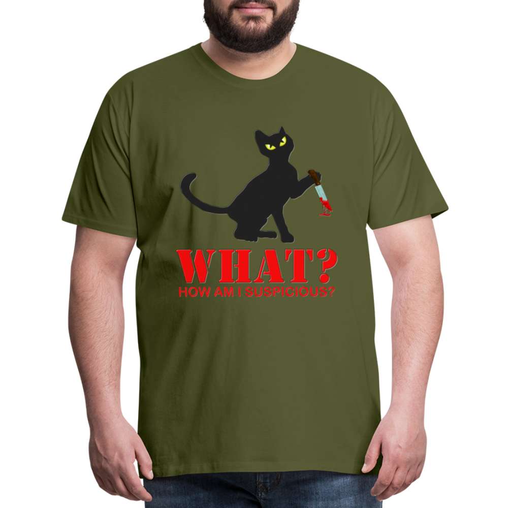 Halloween Cat Shirt, Cat What Funny Black Cat Shirt, Murderous Cat With Knife T-Shirt, Knife Murderous Cat Tee Shirt, Funny Cat Lover Shirt, Men's Premium T-Shirt - olive green