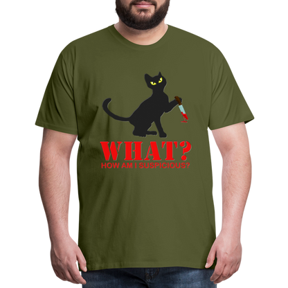 Halloween Cat Shirt, Cat What Funny Black Cat Shirt, Murderous Cat With Knife T-Shirt, Knife Murderous Cat Tee Shirt, Funny Cat Lover Shirt, Men's Premium T-Shirt - olive green