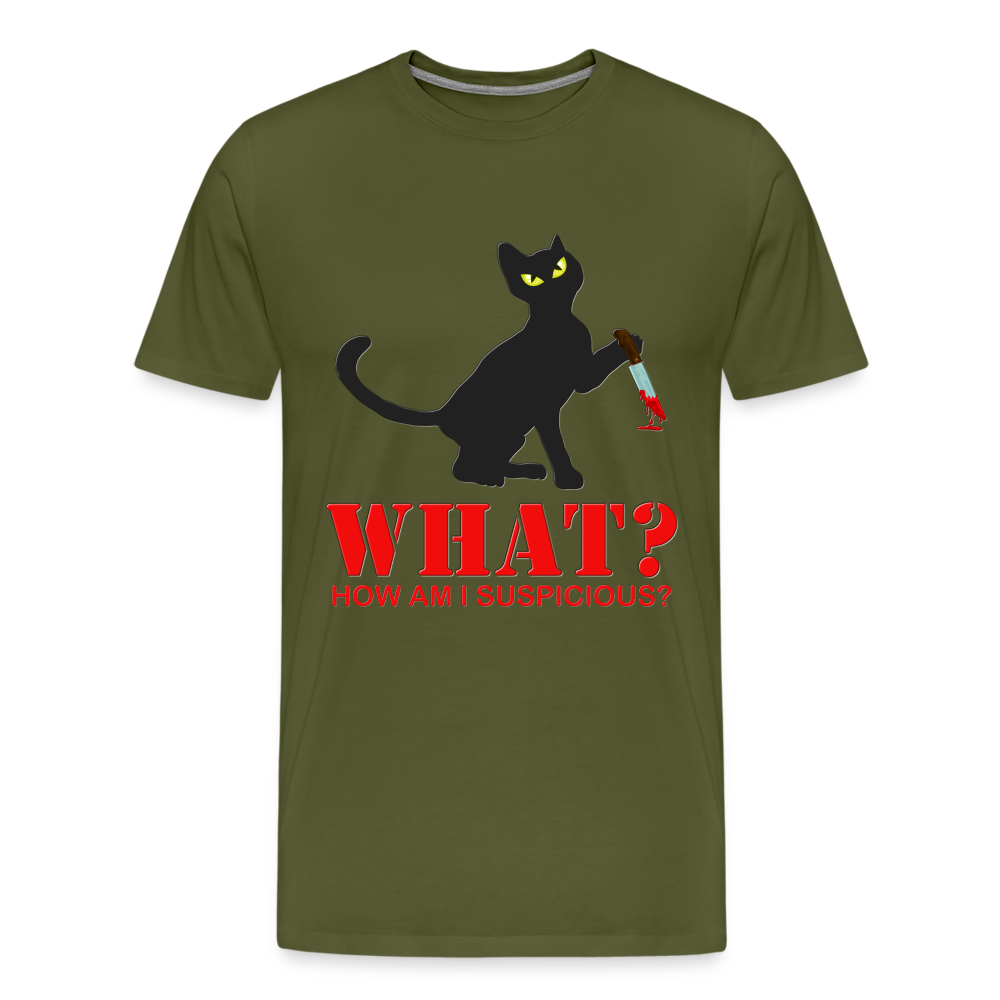 Halloween Cat Shirt, Cat What Funny Black Cat Shirt, Murderous Cat With Knife T-Shirt, Knife Murderous Cat Tee Shirt, Funny Cat Lover Shirt, Men's Premium T-Shirt - olive green