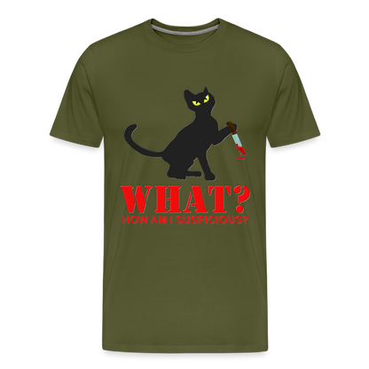 Halloween Cat Shirt, Cat What Funny Black Cat Shirt, Murderous Cat With Knife T-Shirt, Knife Murderous Cat Tee Shirt, Funny Cat Lover Shirt, Men's Premium T-Shirt - olive green