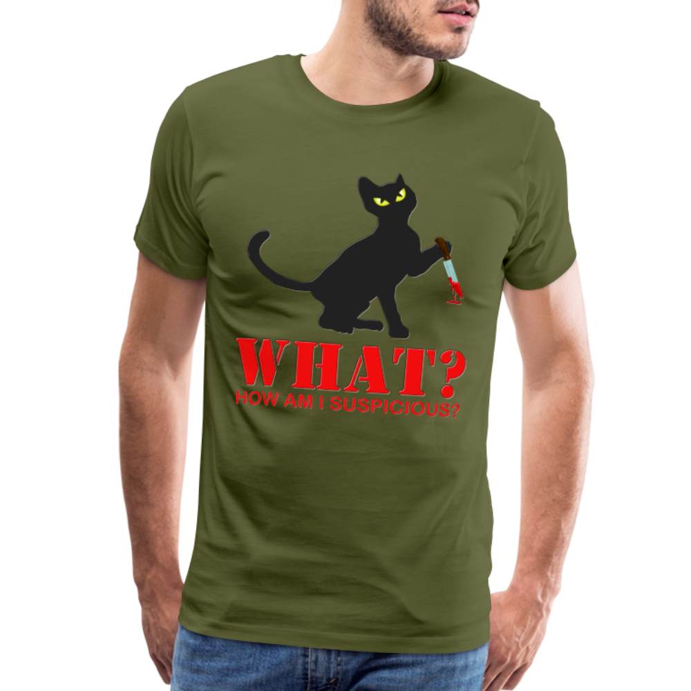 Halloween Cat Shirt, Cat What Funny Black Cat Shirt, Murderous Cat With Knife T-Shirt, Knife Murderous Cat Tee Shirt, Funny Cat Lover Shirt, Men's Premium T-Shirt - olive green