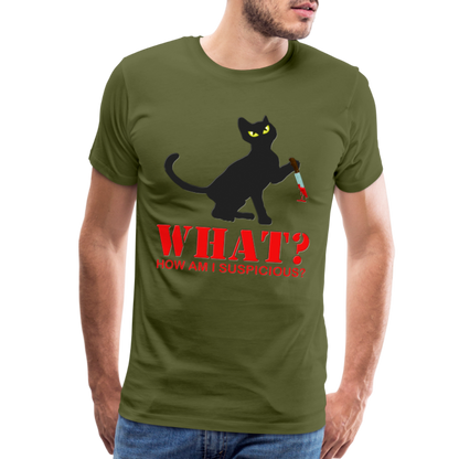 Halloween Cat Shirt, Cat What Funny Black Cat Shirt, Murderous Cat With Knife T-Shirt, Knife Murderous Cat Tee Shirt, Funny Cat Lover Shirt, Men's Premium T-Shirt - olive green