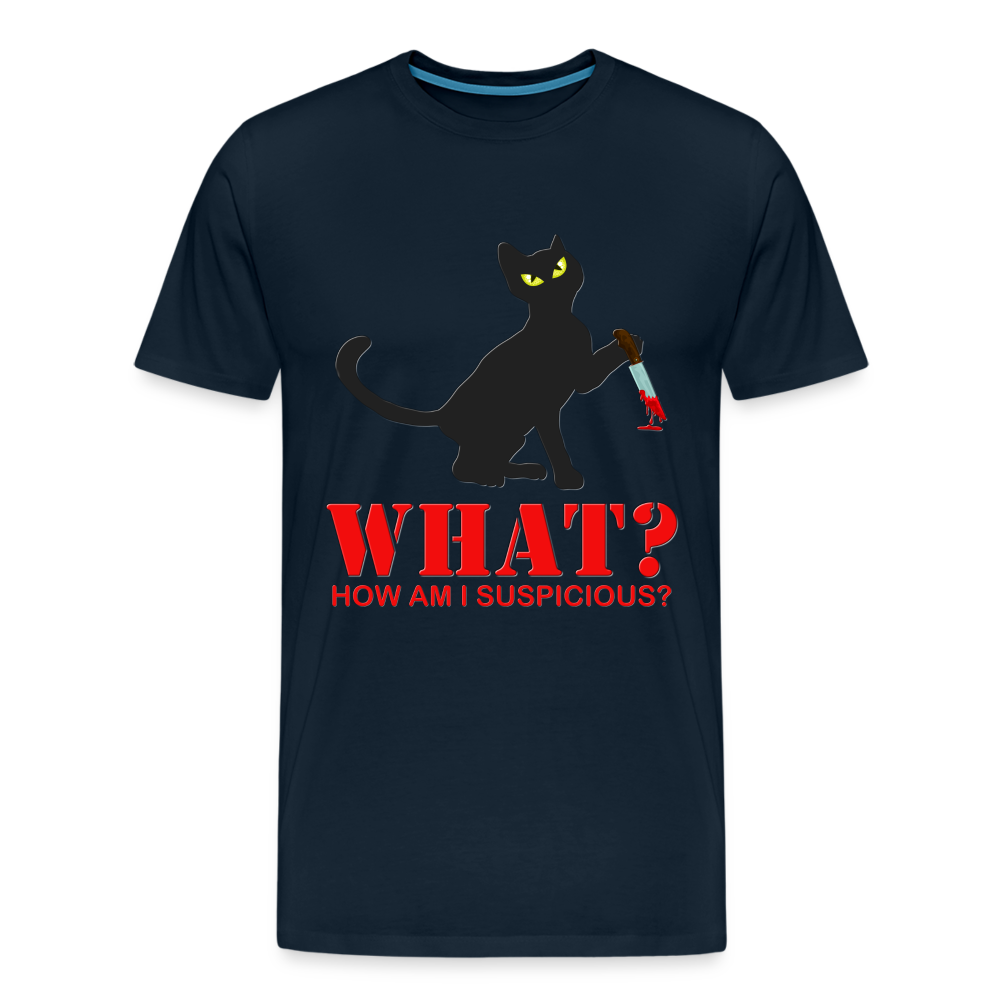 Halloween Cat Shirt, Cat What Funny Black Cat Shirt, Murderous Cat With Knife T-Shirt, Knife Murderous Cat Tee Shirt, Funny Cat Lover Shirt, Men's Premium T-Shirt - deep navy