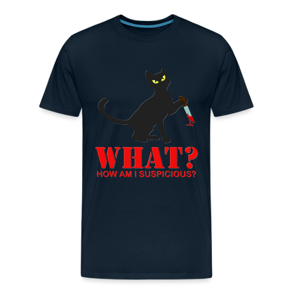 Halloween Cat Shirt, Cat What Funny Black Cat Shirt, Murderous Cat With Knife T-Shirt, Knife Murderous Cat Tee Shirt, Funny Cat Lover Shirt, Men's Premium T-Shirt - deep navy