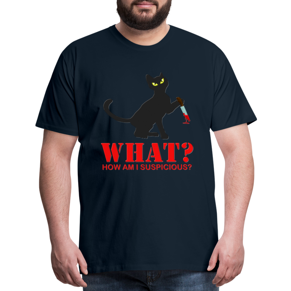Halloween Cat Shirt, Cat What Funny Black Cat Shirt, Murderous Cat With Knife T-Shirt, Knife Murderous Cat Tee Shirt, Funny Cat Lover Shirt, Men's Premium T-Shirt - deep navy
