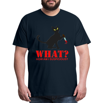 Halloween Cat Shirt, Cat What Funny Black Cat Shirt, Murderous Cat With Knife T-Shirt, Knife Murderous Cat Tee Shirt, Funny Cat Lover Shirt, Men's Premium T-Shirt - deep navy