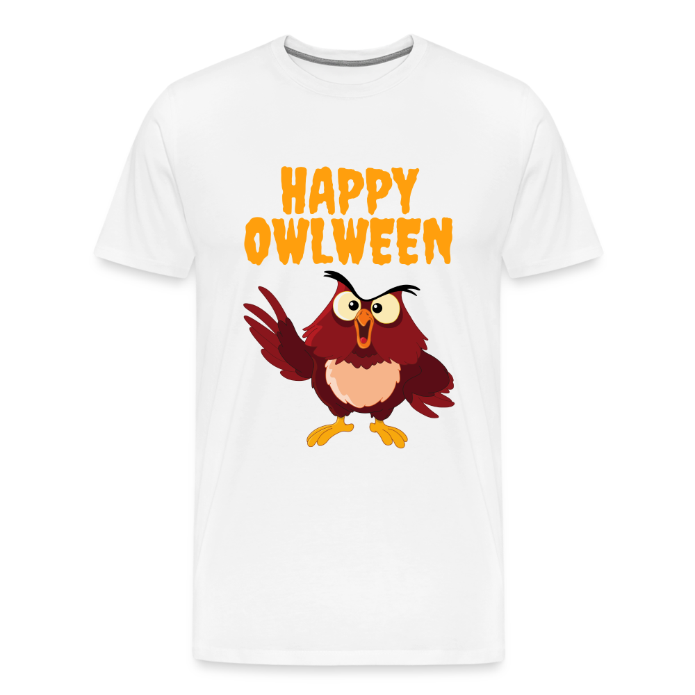 Happy Owlween, Happy Halloween, Monster, Trick Or Treat, Halloween, Spooky, Scary, Skull, halloween sweater, owl house, Men's Premium T-Shirt - white