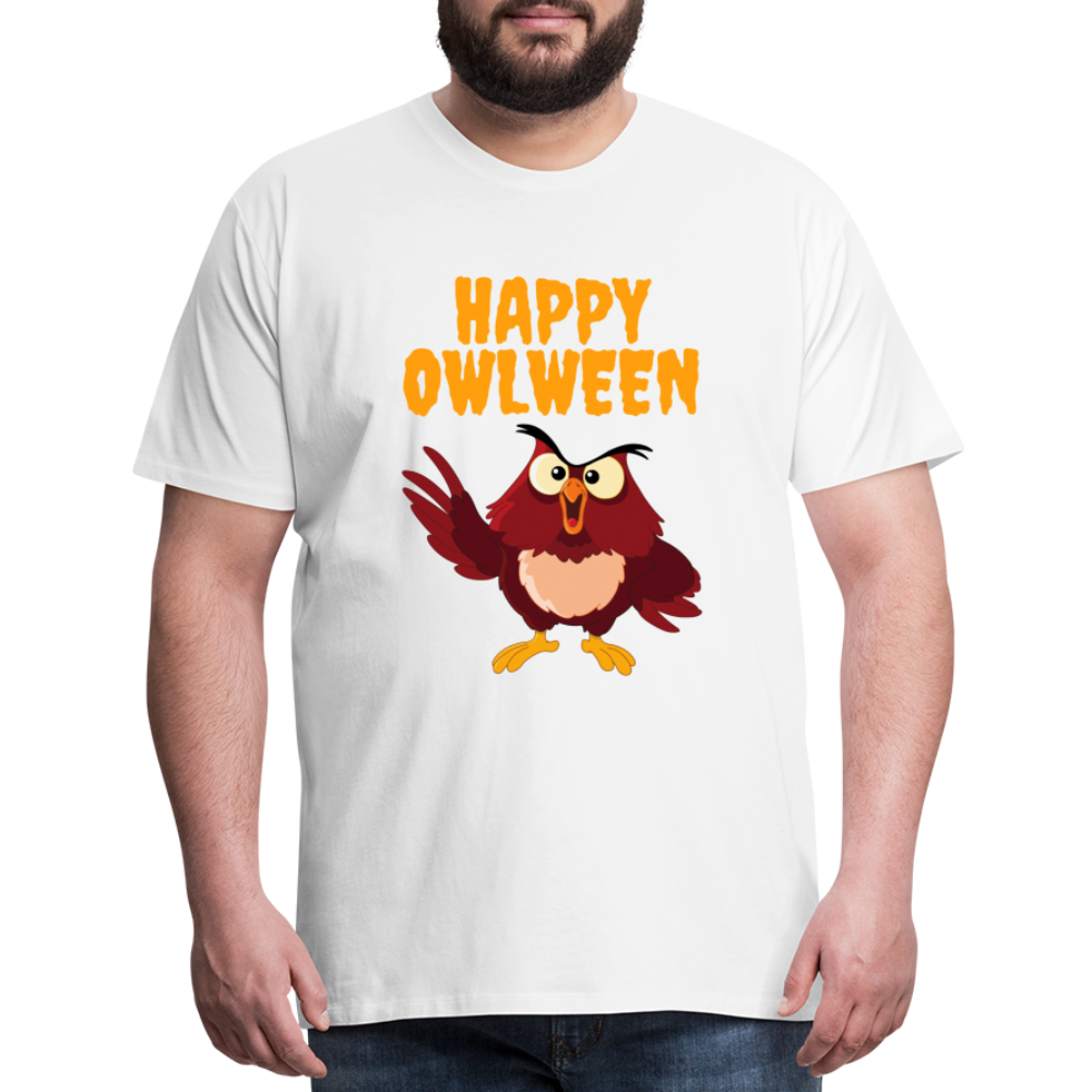 Happy Owlween, Happy Halloween, Monster, Trick Or Treat, Halloween, Spooky, Scary, Skull, halloween sweater, owl house, Men's Premium T-Shirt - white