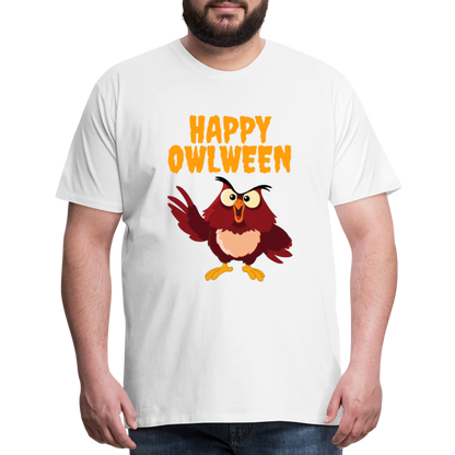 Happy Owlween, Happy Halloween, Monster, Trick Or Treat, Halloween, Spooky, Scary, Skull, halloween sweater, owl house, Men's Premium T-Shirt - white