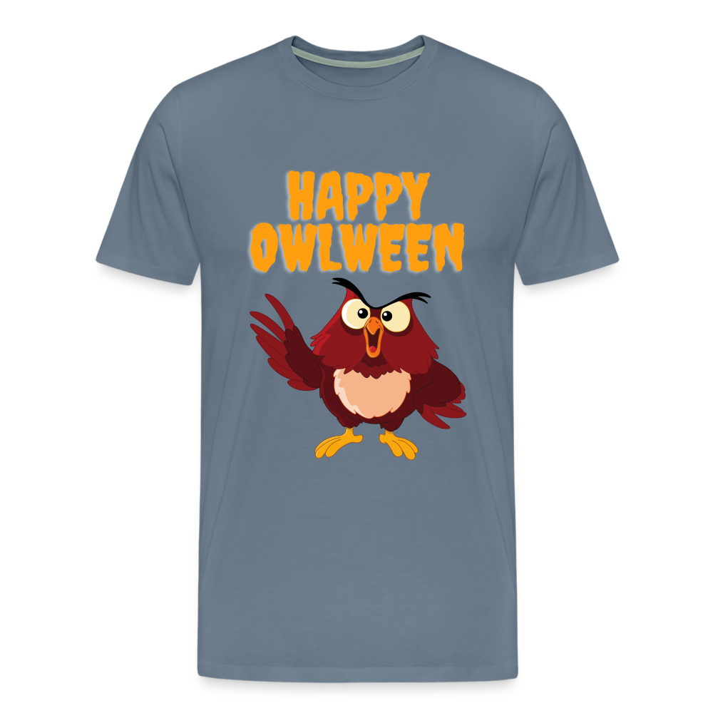 Happy Owlween, Happy Halloween, Monster, Trick Or Treat, Halloween, Spooky, Scary, Skull, halloween sweater, owl house, Men's Premium T-Shirt - steel blue