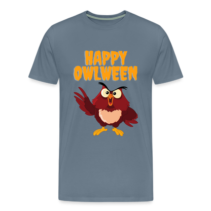 Happy Owlween, Happy Halloween, Monster, Trick Or Treat, Halloween, Spooky, Scary, Skull, halloween sweater, owl house, Men's Premium T-Shirt - steel blue