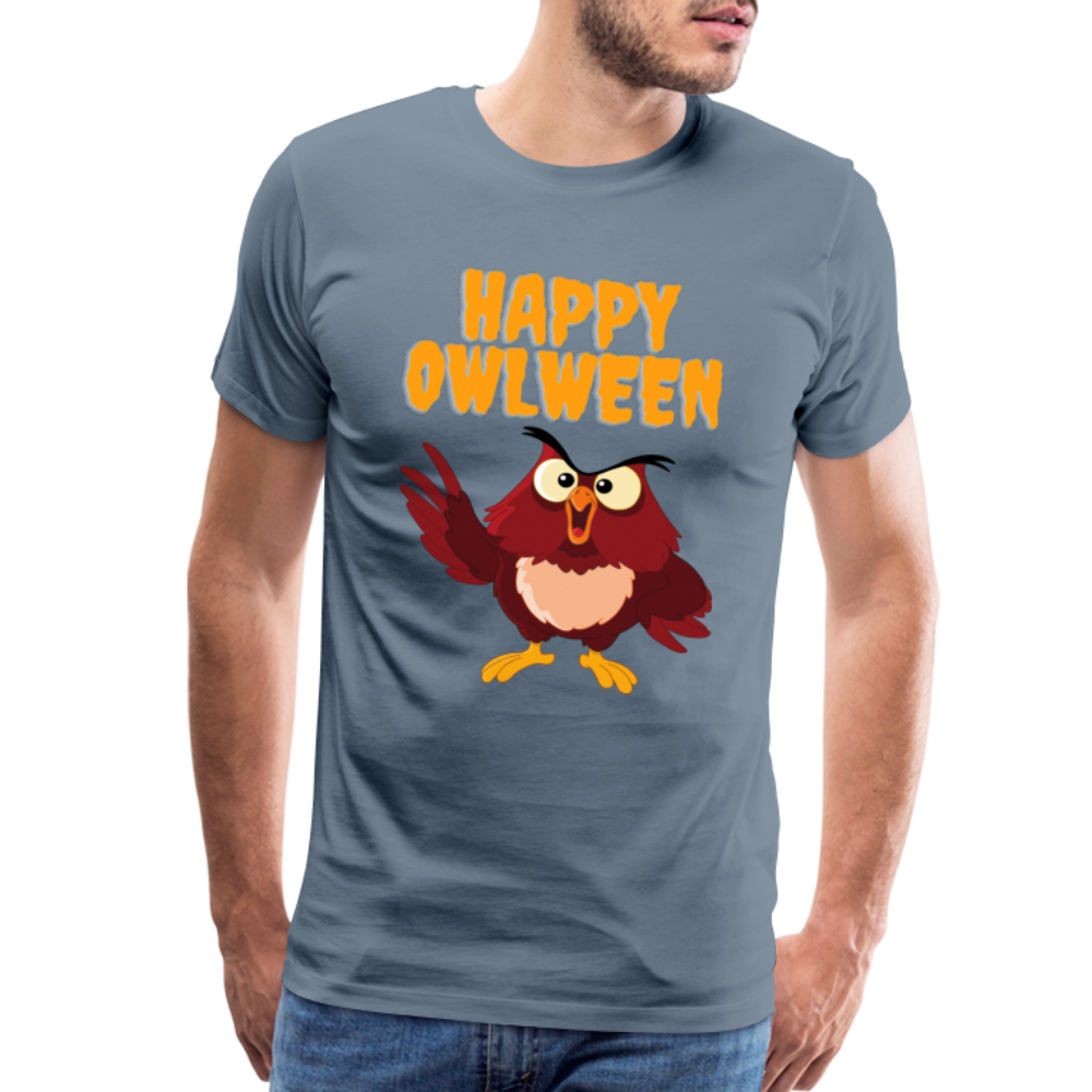 Happy Owlween, Happy Halloween, Monster, Trick Or Treat, Halloween, Spooky, Scary, Skull, halloween sweater, owl house, Men's Premium T-Shirt - steel blue