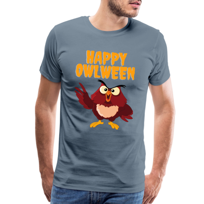 Happy Owlween, Happy Halloween, Monster, Trick Or Treat, Halloween, Spooky, Scary, Skull, halloween sweater, owl house, Men's Premium T-Shirt - steel blue