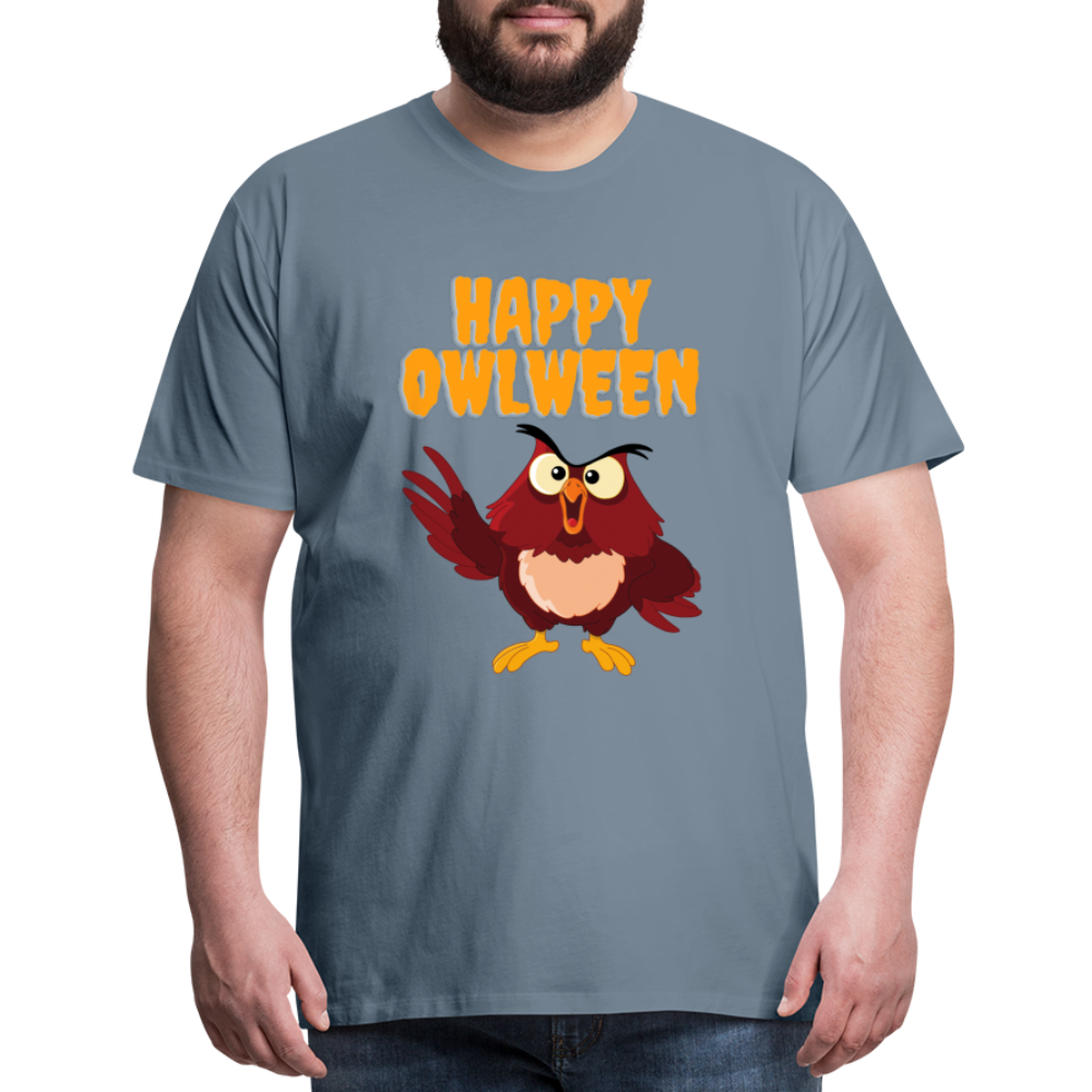 Happy Owlween, Happy Halloween, Monster, Trick Or Treat, Halloween, Spooky, Scary, Skull, halloween sweater, owl house, Men's Premium T-Shirt - steel blue