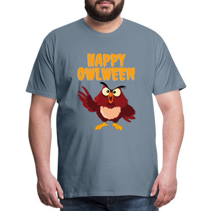 Happy Owlween, Happy Halloween, Monster, Trick Or Treat, Halloween, Spooky, Scary, Skull, halloween sweater, owl house, Men's Premium T-Shirt - steel blue