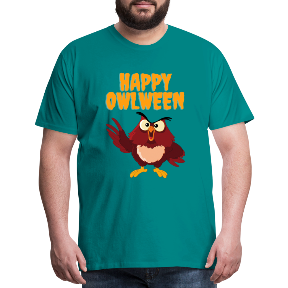 Happy Owlween, Happy Halloween, Monster, Trick Or Treat, Halloween, Spooky, Scary, Skull, halloween sweater, owl house, Men's Premium T-Shirt - teal