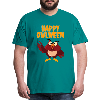 Happy Owlween, Happy Halloween, Monster, Trick Or Treat, Halloween, Spooky, Scary, Skull, halloween sweater, owl house, Men's Premium T-Shirt - teal