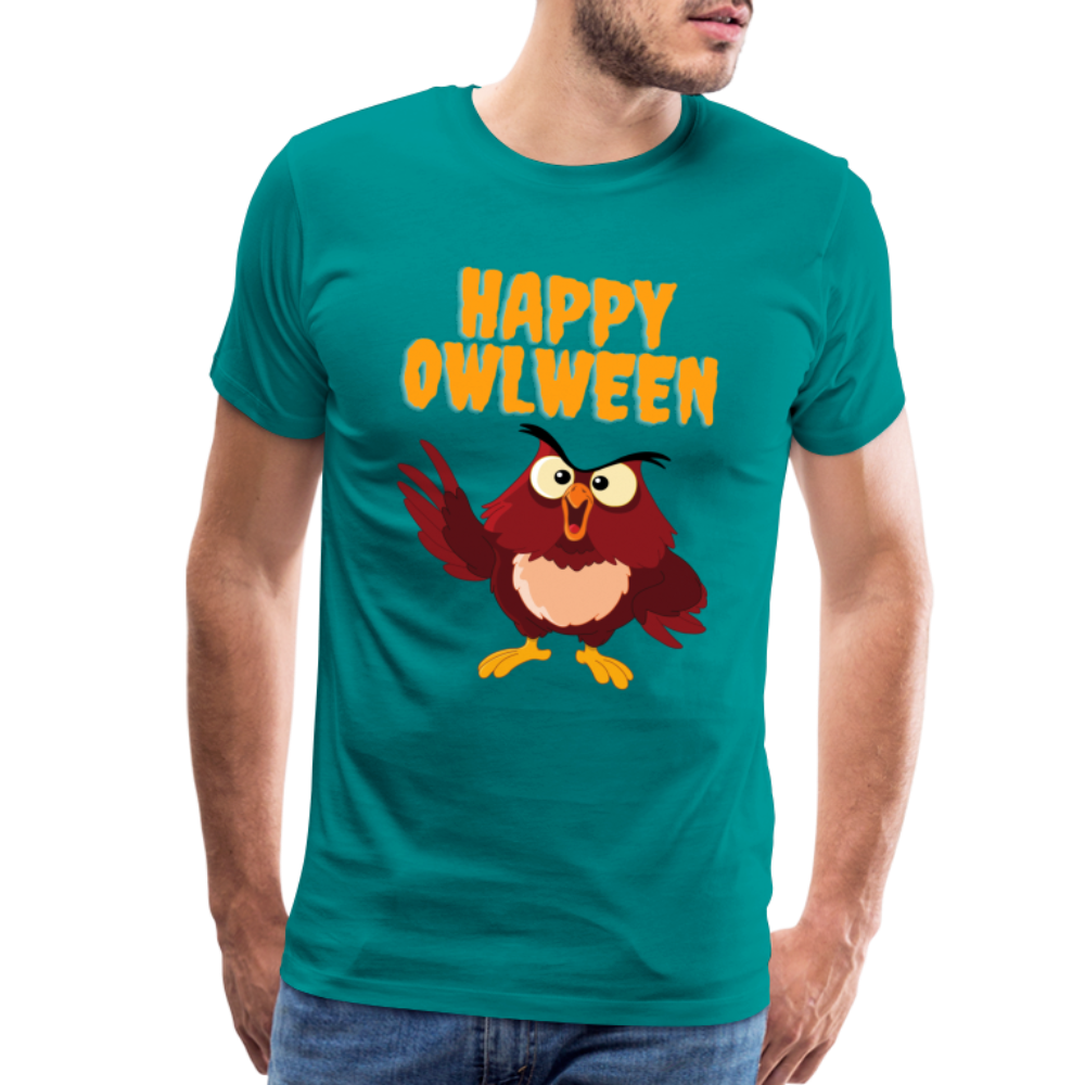 Happy Owlween, Happy Halloween, Monster, Trick Or Treat, Halloween, Spooky, Scary, Skull, halloween sweater, owl house, Men's Premium T-Shirt - teal