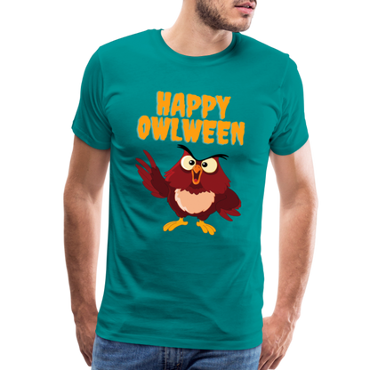 Happy Owlween, Happy Halloween, Monster, Trick Or Treat, Halloween, Spooky, Scary, Skull, halloween sweater, owl house, Men's Premium T-Shirt - teal