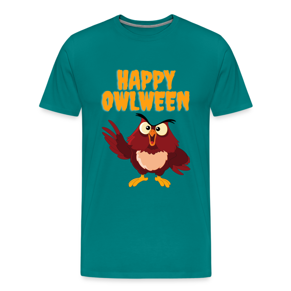 Happy Owlween, Happy Halloween, Monster, Trick Or Treat, Halloween, Spooky, Scary, Skull, halloween sweater, owl house, Men's Premium T-Shirt - teal
